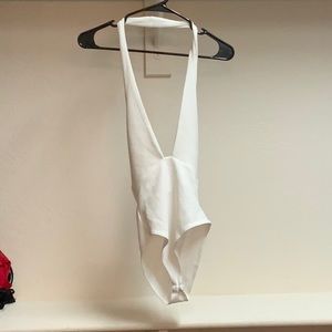White deep v body suit